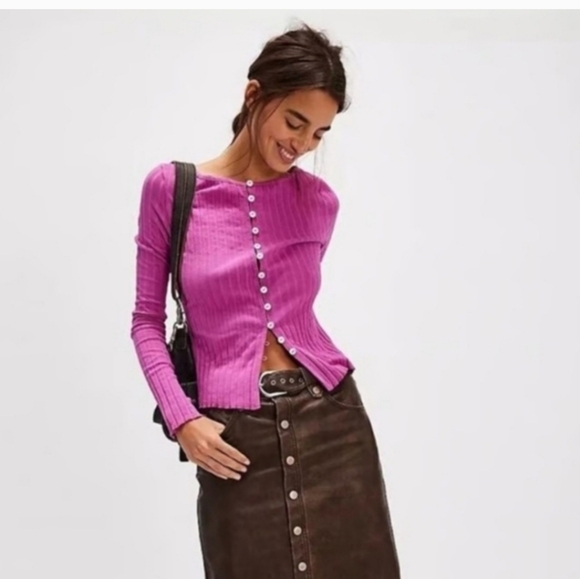 Free People Tilly Long Sleeve Button-Up Ribbed Cardigan Top Size S - Picture 1 of 10